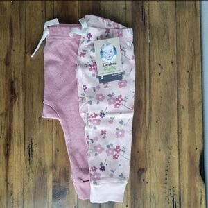NWT Gerber Baby 2-Pack Organic Girls 6-9M Wild Flower Pants